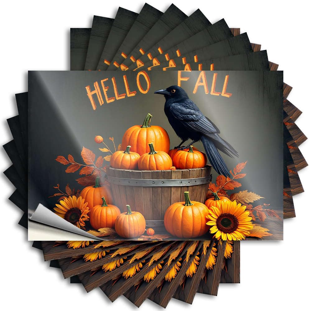 Fzfn Colour Hello Fall: Pumpkins, Crows, And Sunflowers. Winter Decals | Indie Decor Waterproof Vinyl Garage Gamers Removable Decal Peel Stick(6X9cm)