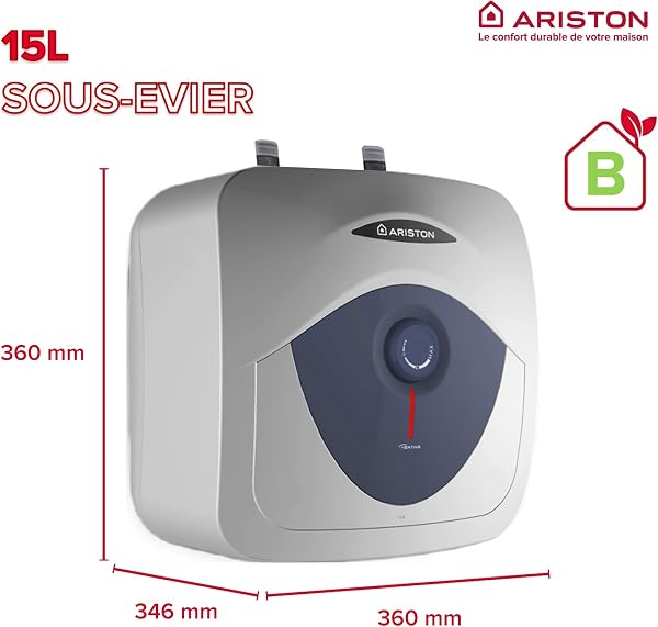 Ariston Blu Evo RS 15L – Chauffe-eau Électrique 15 litres, Compact Sous-Evier, Puissance 2000W, Idéal Cuisine ou Salle de Bain – Conçu et fabriqué pour être installé en France - 2
