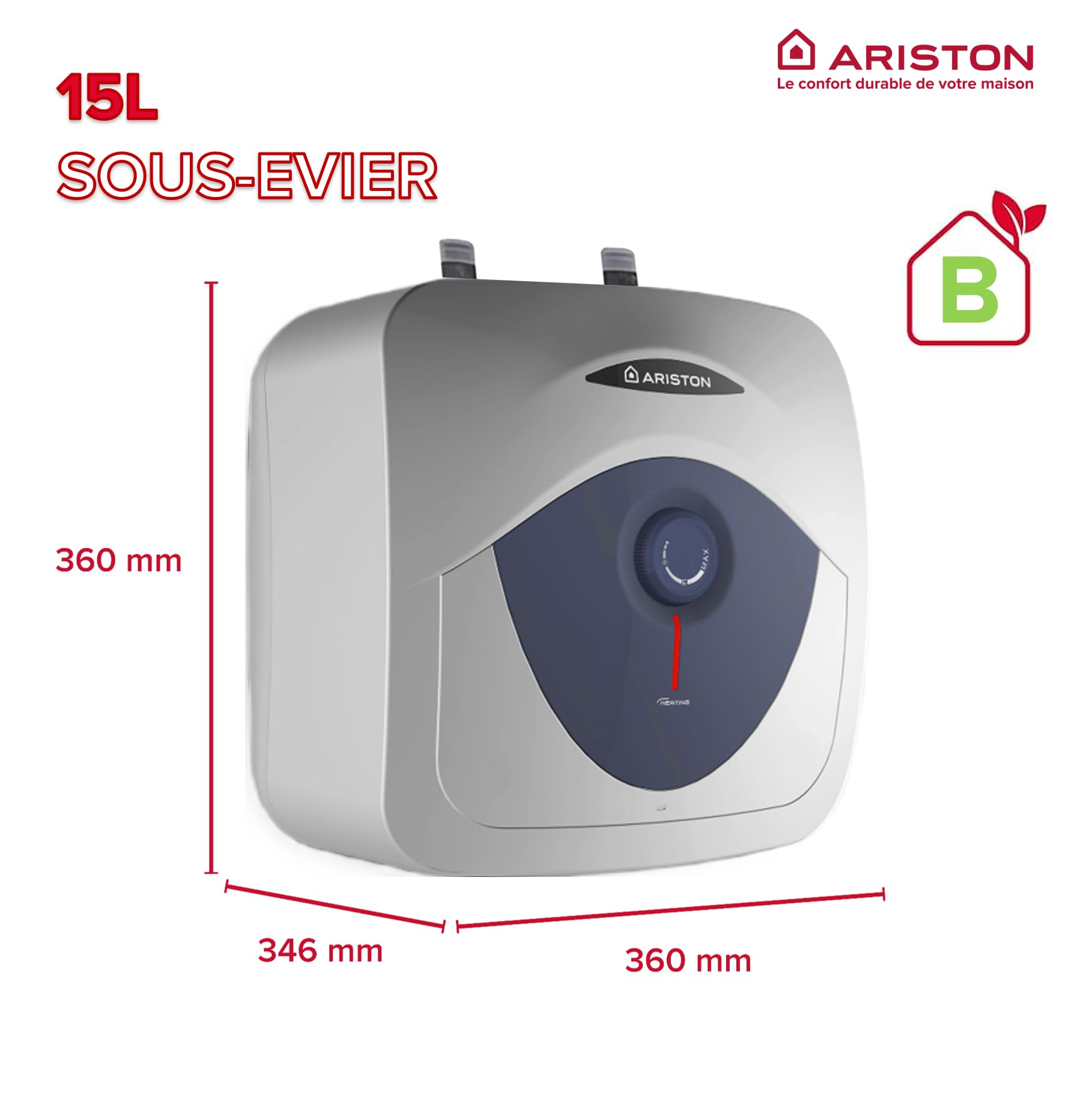 Ariston Blu Evo RS 15L Chauffe-eau Électrique 15 litres Compact Sous-Evier 2000W