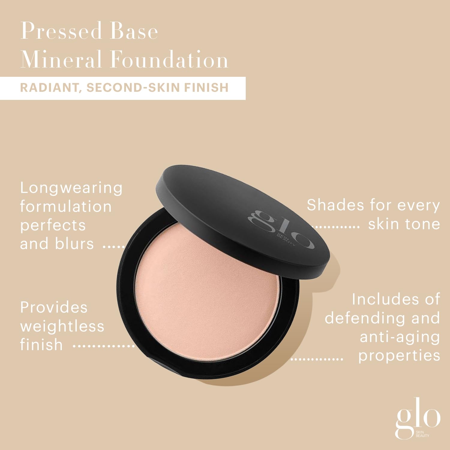 Glo Skin Beauty Pressed Base Powder Foundation, Beige Dark – Buildable Sheer to Full Coverage, Long Wear Face Powder Compact, Pressed Powder Makeup for Smooth, Semi-Matte Finish