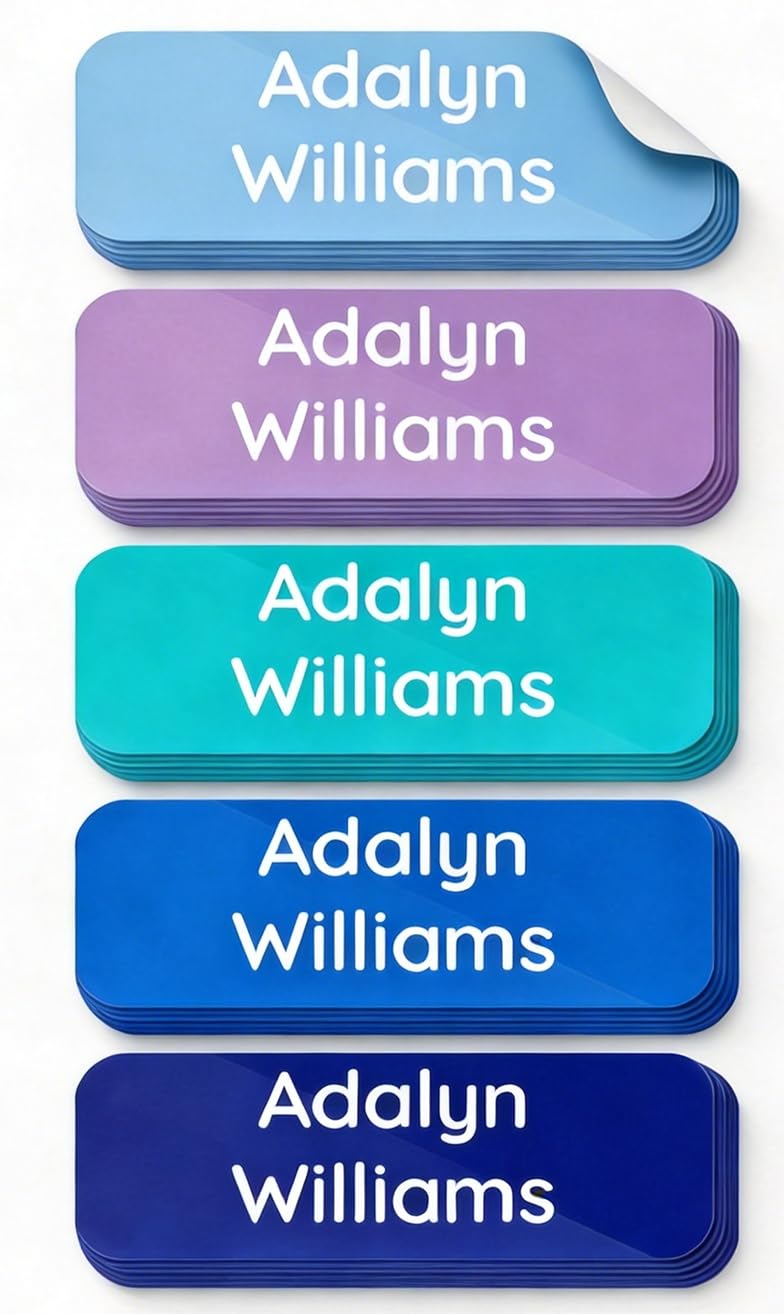 Personalised Waterproof Name Labels Name Sticker Set for Clothes & Items Fits washlabel, Books, Pen, Boxes Washable Tags for Babies, Toddlers Kids (Aquatic, 144Labels (0.6" ร 1.7"))