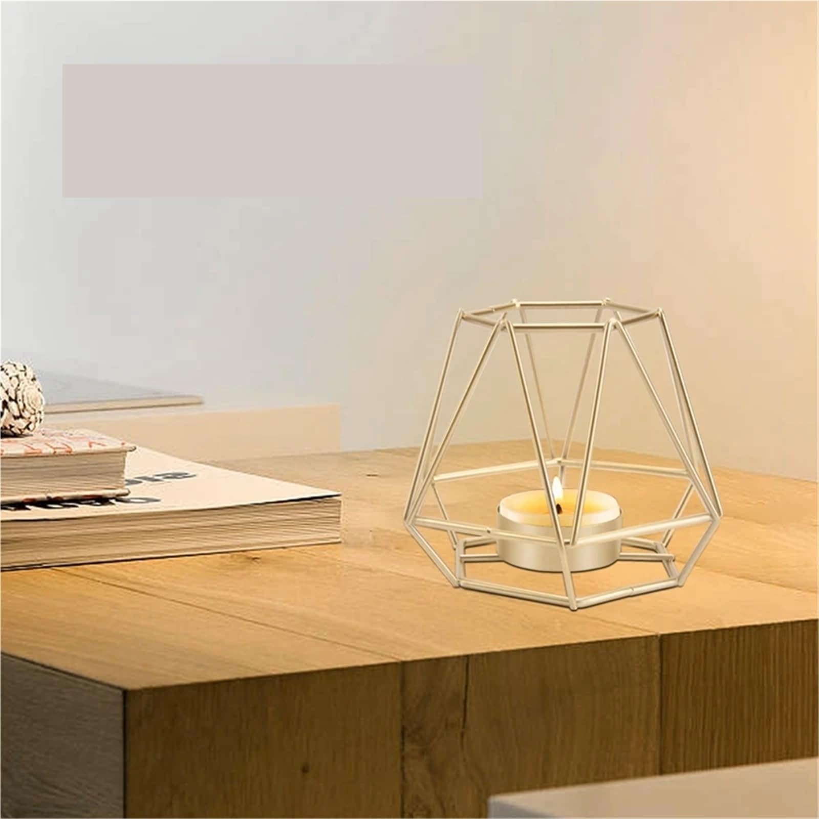 Portavelas con Forma de Linterna 4 portavelas votivas de Metal con diseño geométrico, Huecos for decoración Bodas y hogar