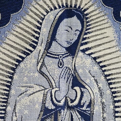 Rebozo Virgen Guadalupe, Woman shawl, Mexican embroidered Virgin Mary Our Lady of Guadalupe, Sarape blanket fabric, Woven Wrap Poncho Gaban Scarf3