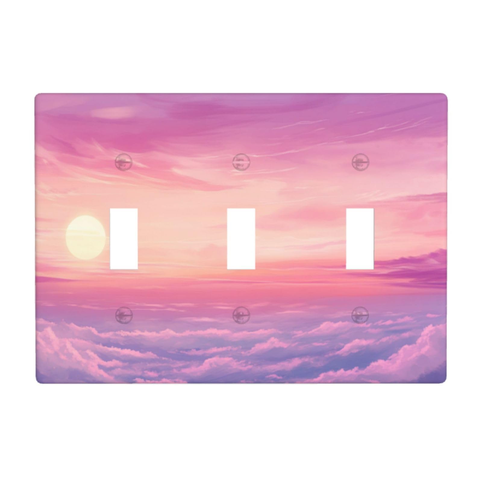 Woshuwo White Soft Pastel Sunset Sky Warm Pink Purple Hues Light Switch Covers 3 Gang Triple Toggle Wall Plate Switchplate Electrical Faceplate For Bathroom Kitchen Bedroom Decor
