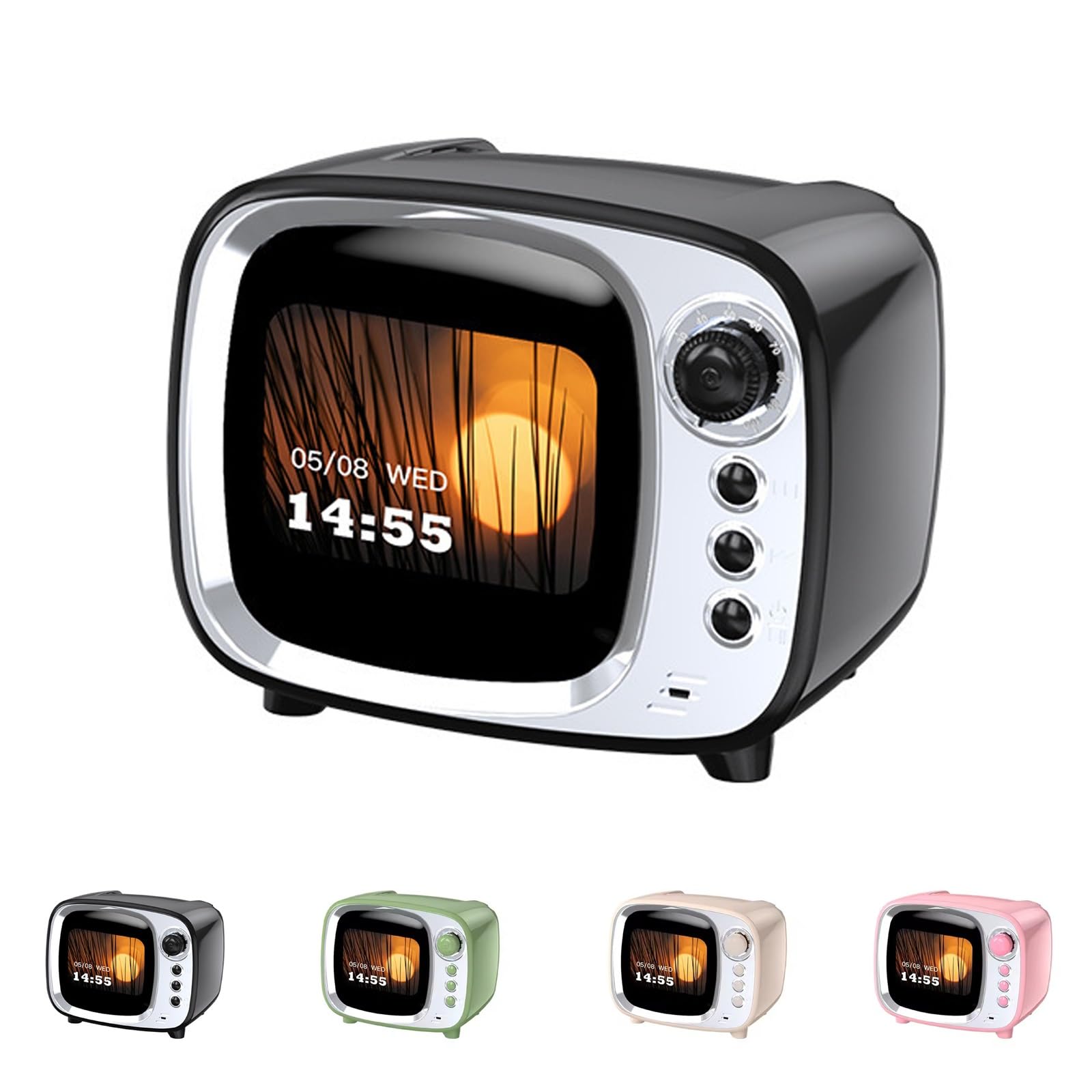 Genérico Altavoz Bluetooth Retro con Reloj Despertador Inteligente, Altavoz Inalámbrico Vintage con Pantalla de Letras y Tiempo, Sonido HiFi, Regalos Originales Decoración(Negro)