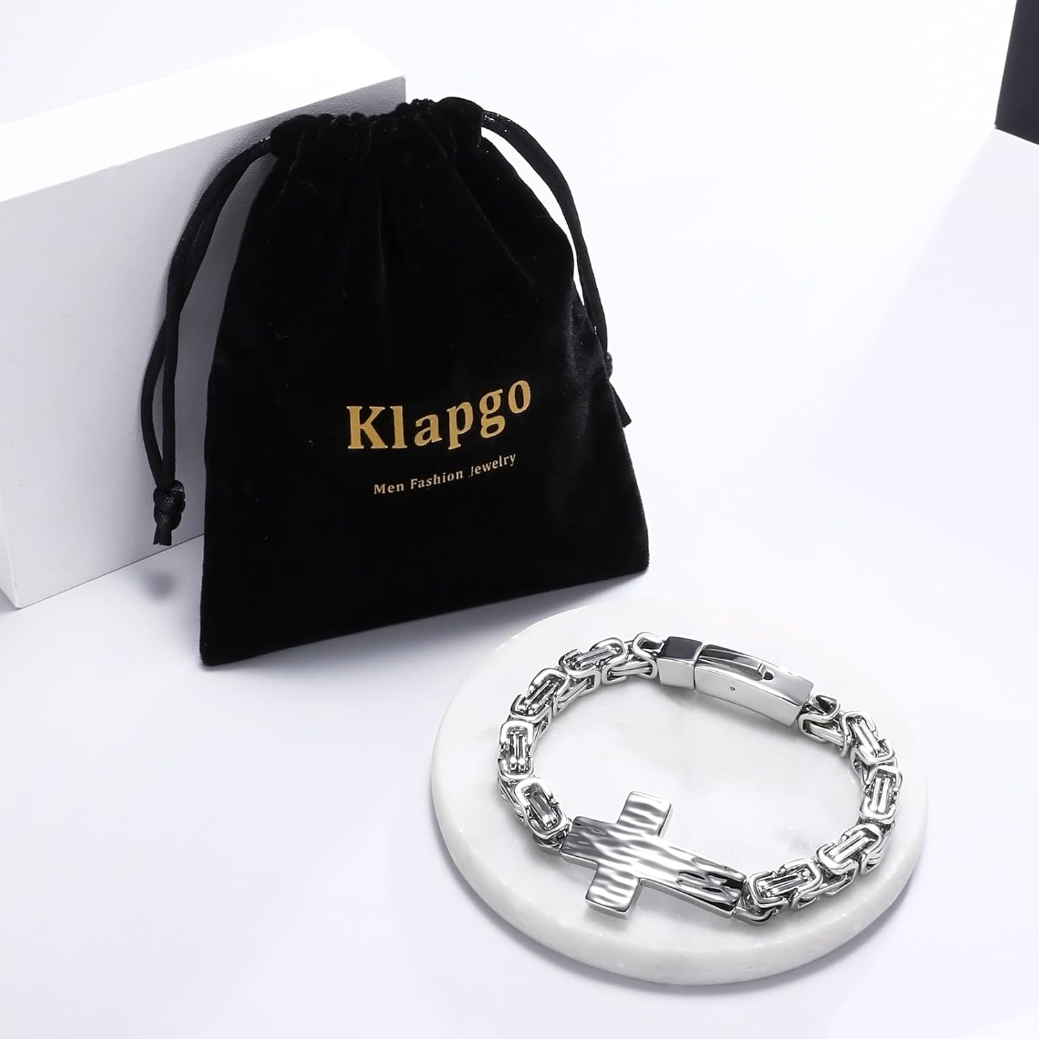 Men's Stainless Steel Cross Bracelet Punk Style Link Chain Silver Bracelet for Men, Fashion Religious Jewelry with Push Clasp Cool Bangle Gift for Boyfriend Husband - Image 5