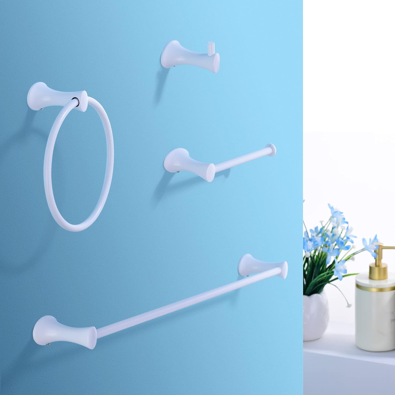 TRUSTMI Bathroom Hardware Accessories 4 Piece Towel Bar Holder Set Heavy Duty Wall Mounted, White : Tools & Home Improvement