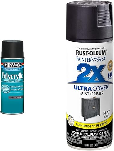 Miniatura 1 de Minwax 3333000 - Spray de acabado protector policristal para madera, satén transparente, lata de aerosol de 11.5 onzas y Rust-Oleum 249127 Painter's