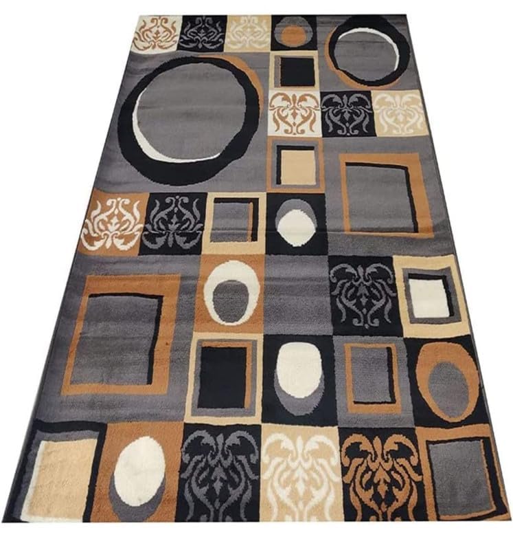 Image of Floral Design Acrylic Polyester Carpet for Living Room 8x11 Feet Color Grey and Black(240x330Cm), Large Rectangle