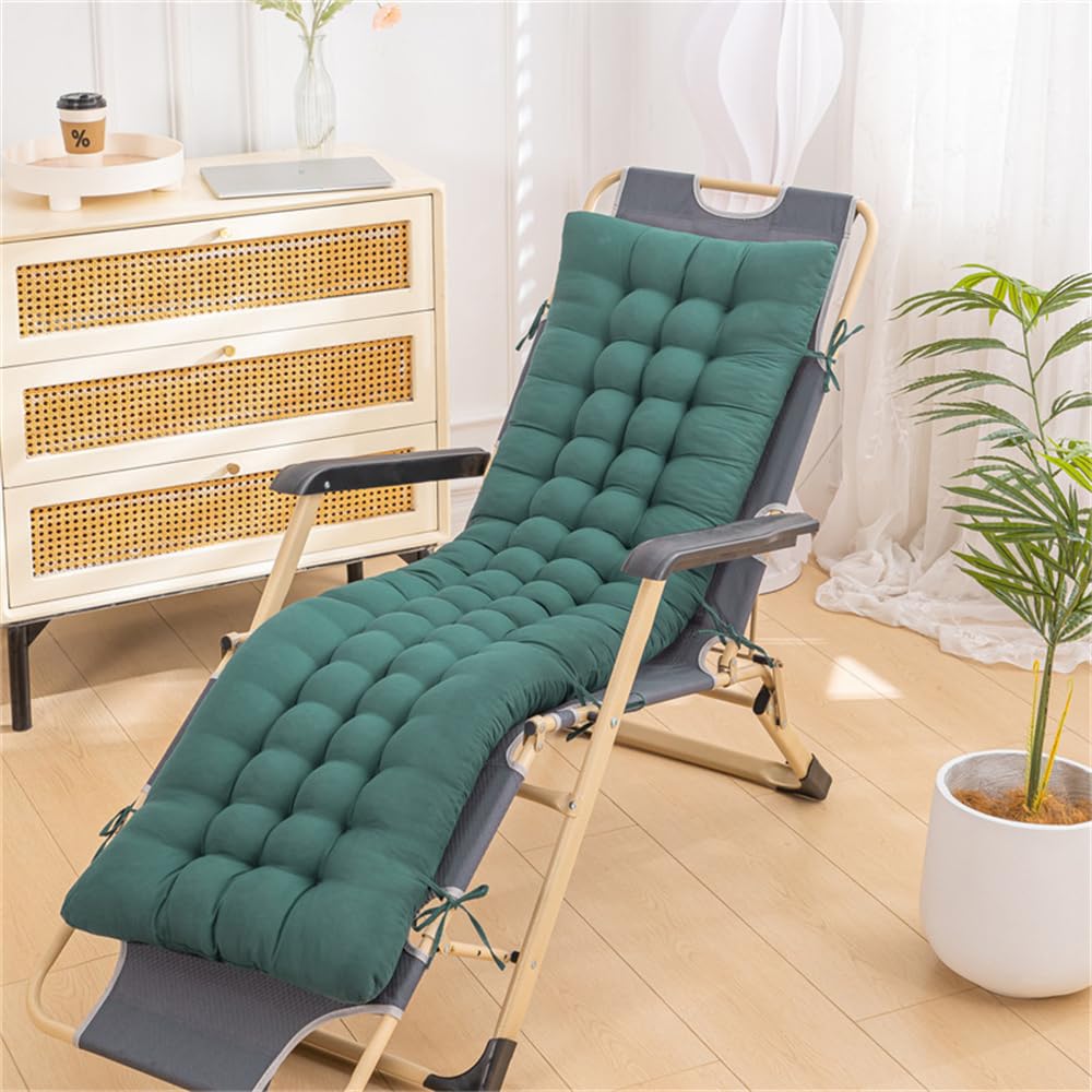 Mateju Sun Lounger Cushion 8cm Thick Soft Recliner Cushions Non-Slip Top Cover, Quilted Thick Padded for Garden Indoor Outdoor Garden Rocking Chair/Sunbed/Bench -Minimalism (Green,48x170cm)