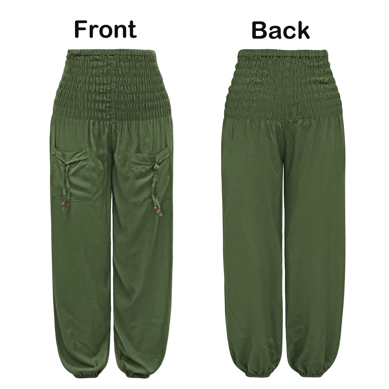 Nuofengkudu Unisex Pantaloni Harem Hippie Tasconi Tinta Unita Vita Alta Larghi Leggeri Yoga Pants Comodo Pigiama Estivi Spiaggia Casual