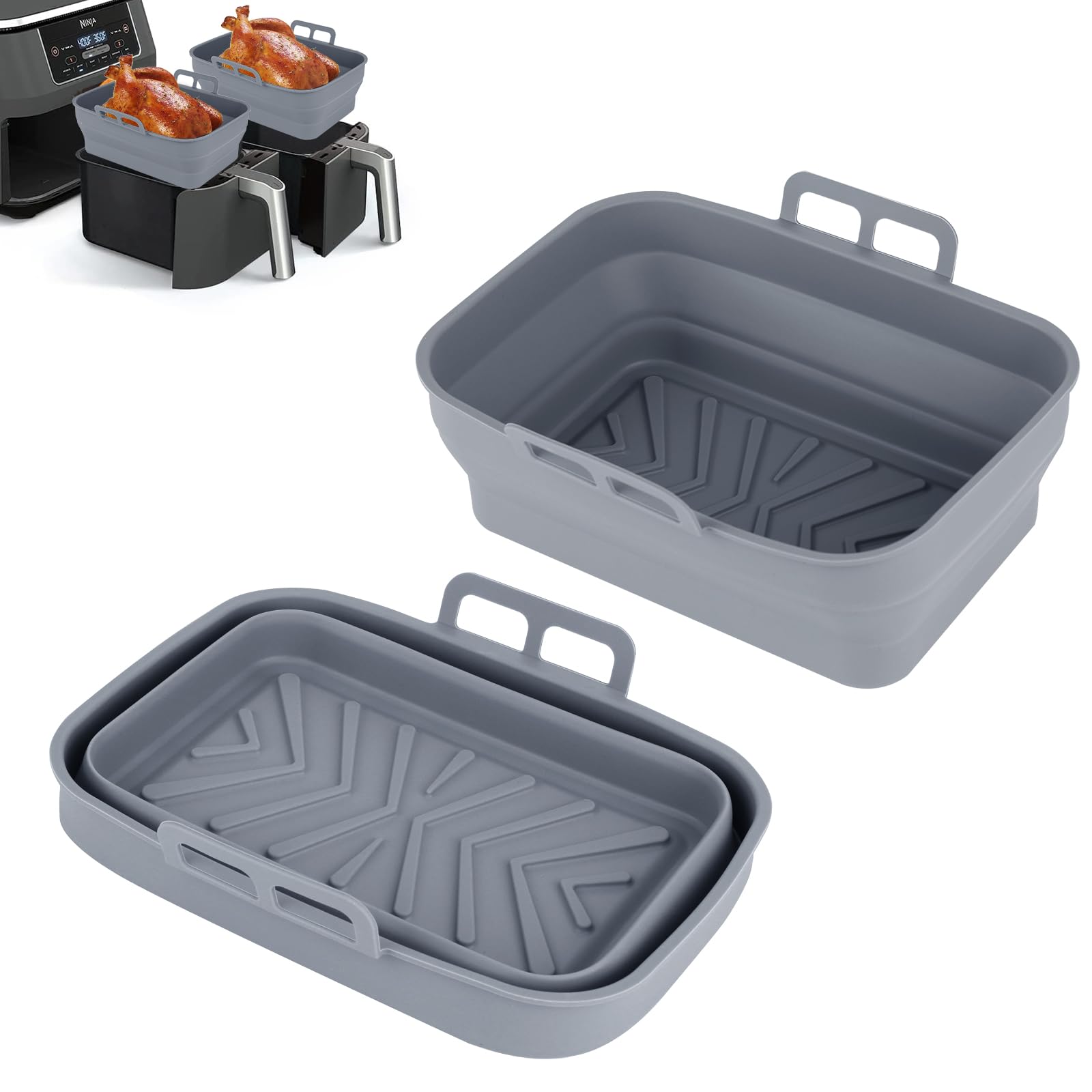 YUNYODASilicone Air Fryer Liners for Ninja Air Fryer Pack of 2, Rectangular Reusable Air Fryer Silicone Accessories for Ninja, Silicone Airfryer Liners for Ninja AF400UK 9.5/9.5 Tower