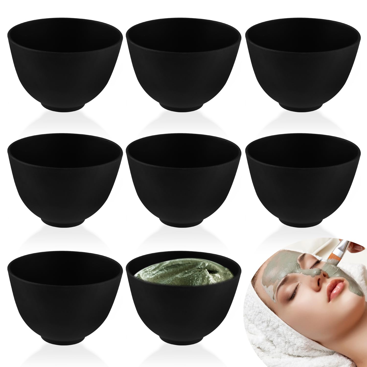 8 Pcs Silicone Facial Mask Mixing Bowl Face Mask Bowl for Women Cosmetic Mixing DIY Skin Care - Black