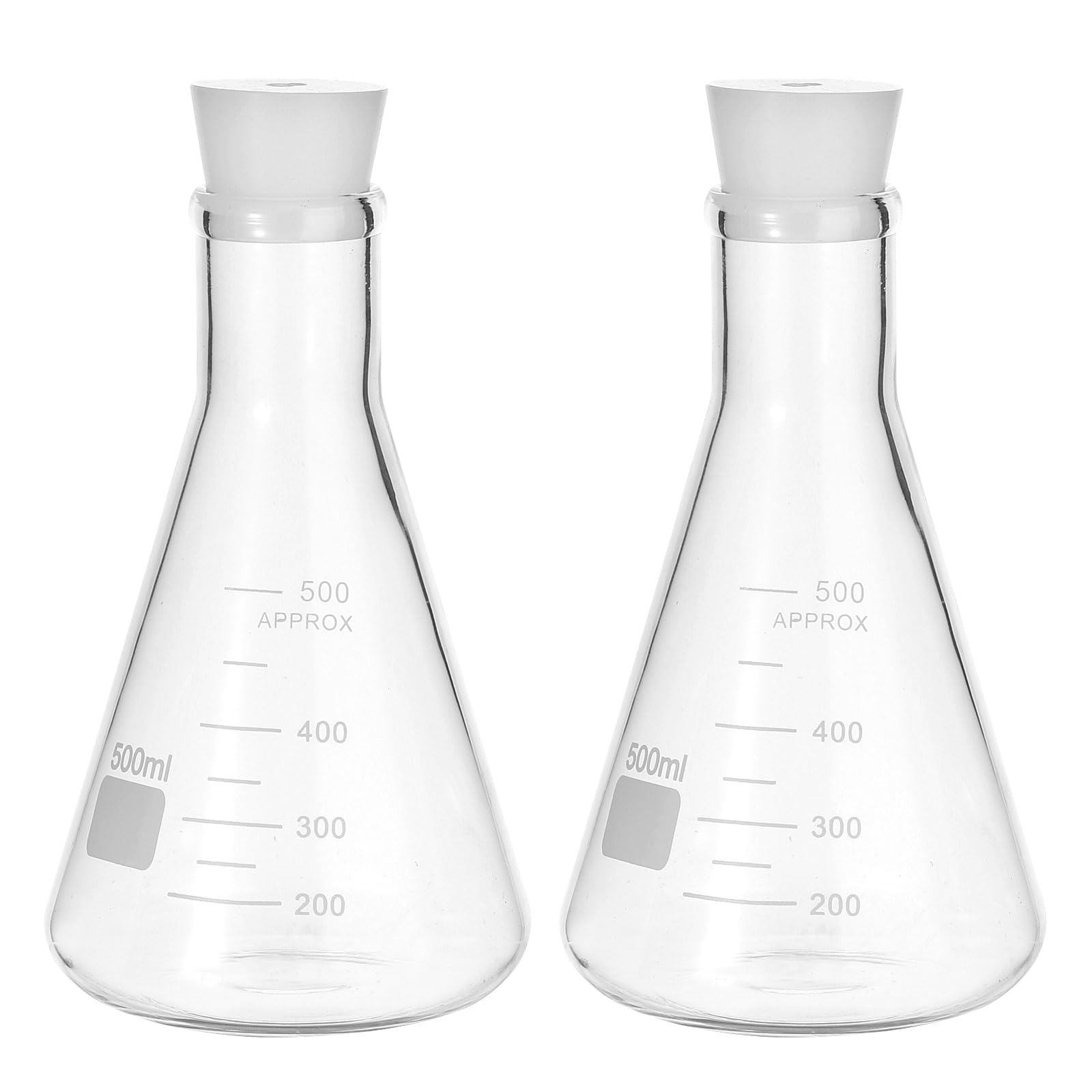 PATIKIL Erlenmeyer Flask, 2 zestawy 500 ml 16,9 uncji Narrow Mouth Graduated Flasks z silikonowym stoperem borokrzemowym szkło kłębki z nadrukiem ukończenia szkoły dla eksperymentu laboratoryjnego