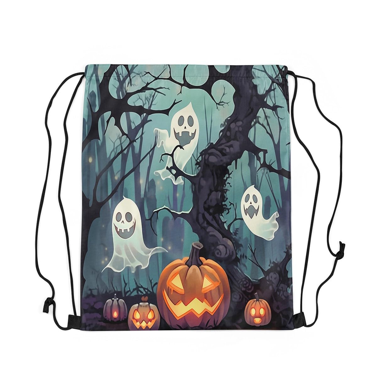 Loussiesd Happy Halloween Drawstring Backpack 40x33cm for Green Black Horror Theme Sports Drawstring Sackpack Pumpkin Gym String Bag Witchcraft Drawstring Bags Waterproof