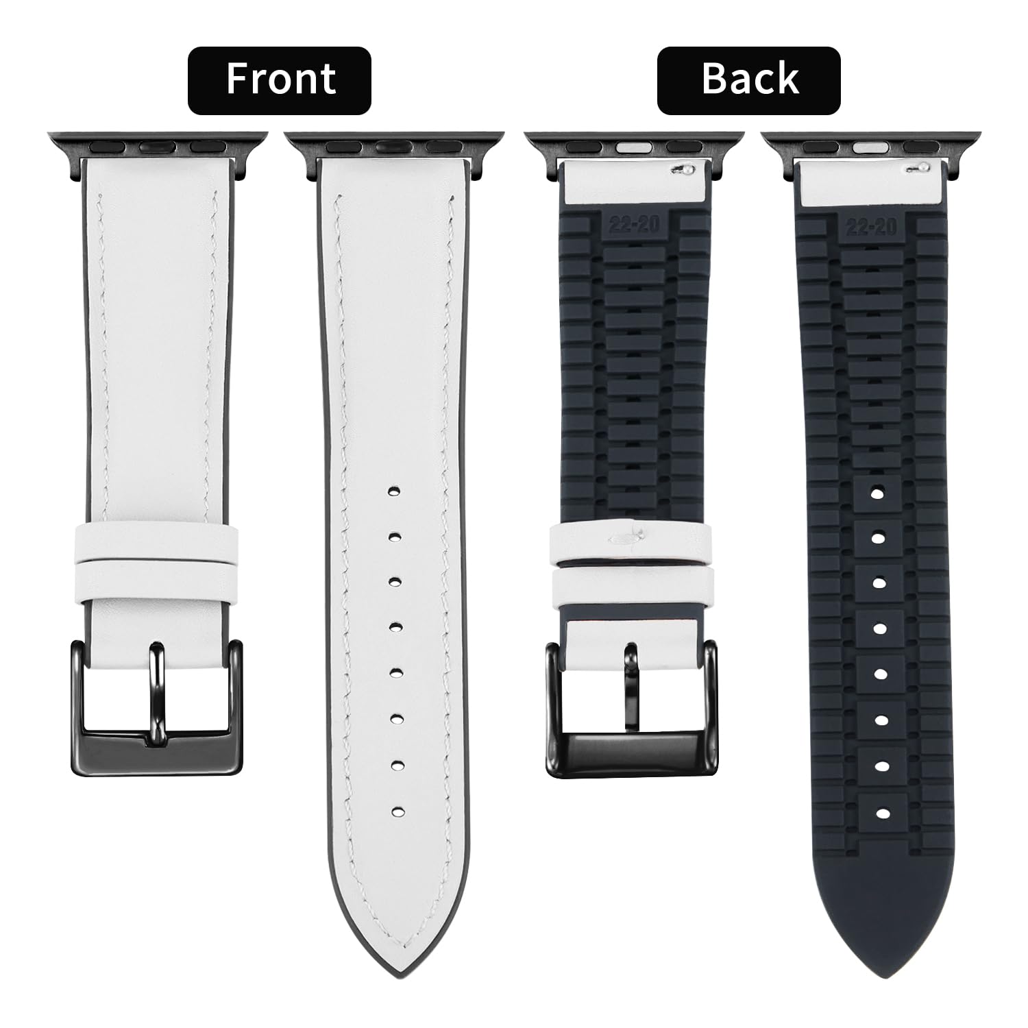 BINLUN Compatible with Apple Watch Bands Leather Soft Silicone Inner Hybrid Sweatproof 42mm 44mm 45mm 46mm 49mm Watch Strap for iWatch Ultra SE Series 11/10/9/8/7/6/5/4/3/2/1(Black Buckle,White) - Image 2