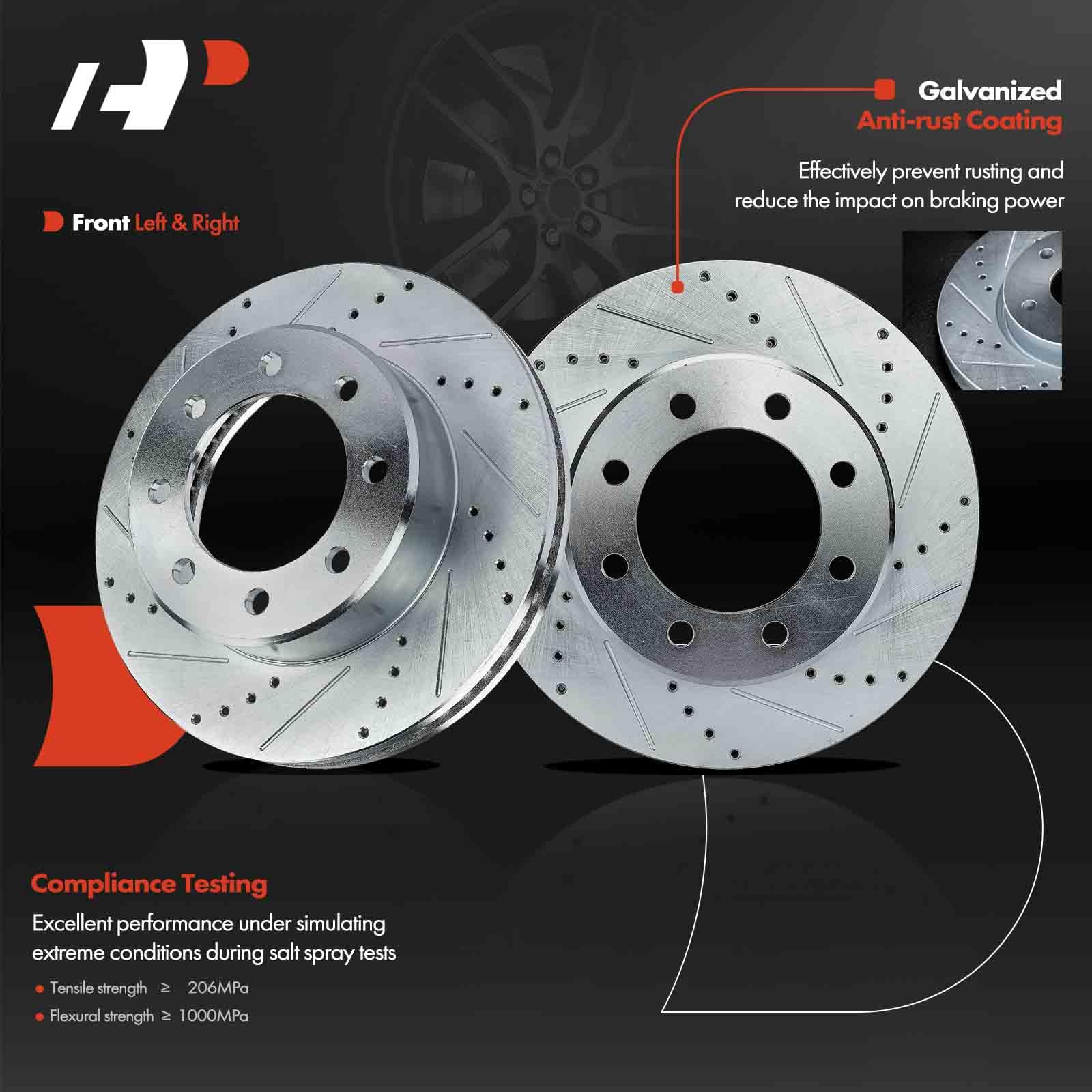 Front Drilled & Slotted Brake Rotors For Dodge/Ram 2500/3500 – 14.17 Inch, 8-Lug, 2-Piece Set