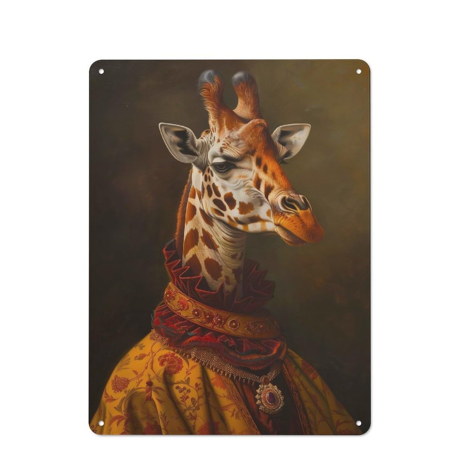 Junmoney Medieval Giraffe Portrait Tin Wall Plaque 40X30cm, Rustic Farmhouse Wall Decor For Dining Room, Cafe, Entryway Or Family Room