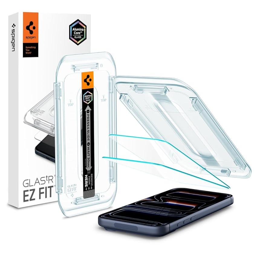 Spigen Glas.tR EZ Fit Vetro Temperato compatibile con iPhone 17 Pro, iPhone 17, iPhone 16 Pro, 2 Pezzi, Installazione Facile, Cristallino, Durezza 9H Pellicola prottetiva