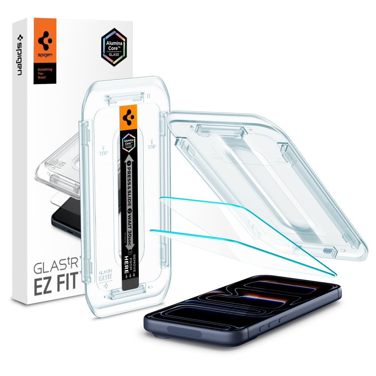 Spigen AluminaCore Tempered Glass Screen Protector [Glas.tR EZ Fit] designed for iPhone 17 Pro | iPhone 17 | iPhone 16 Pro [2 Pack] 9H+ Hardness, Aluminum-Enhanced Durability