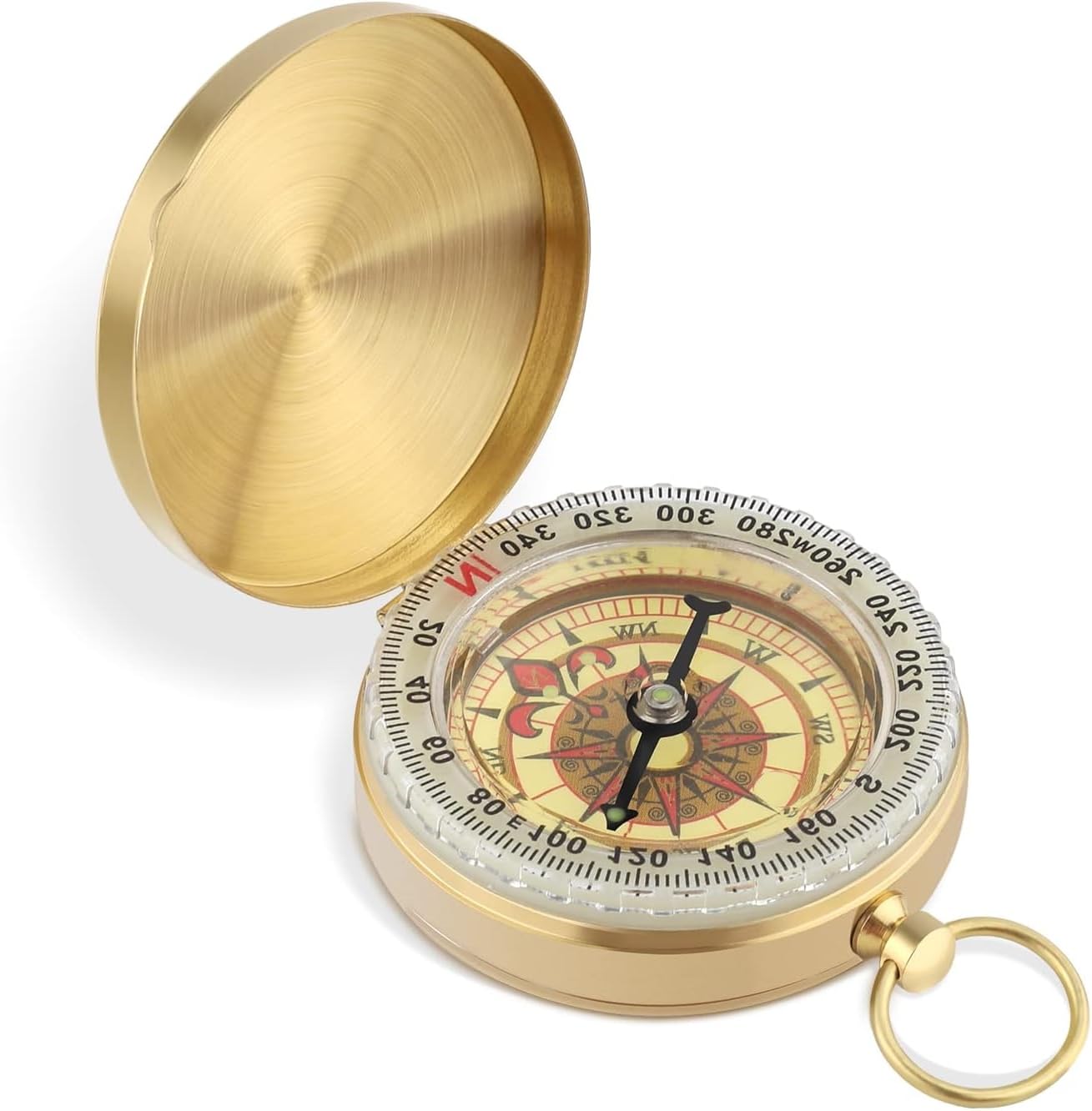 Compass for Navigation,Vintage Brass Pocket Waterproof Compass with Luminous Function,Pure Copper Shell for Outdoor Camping Hiking Sports(Gold)