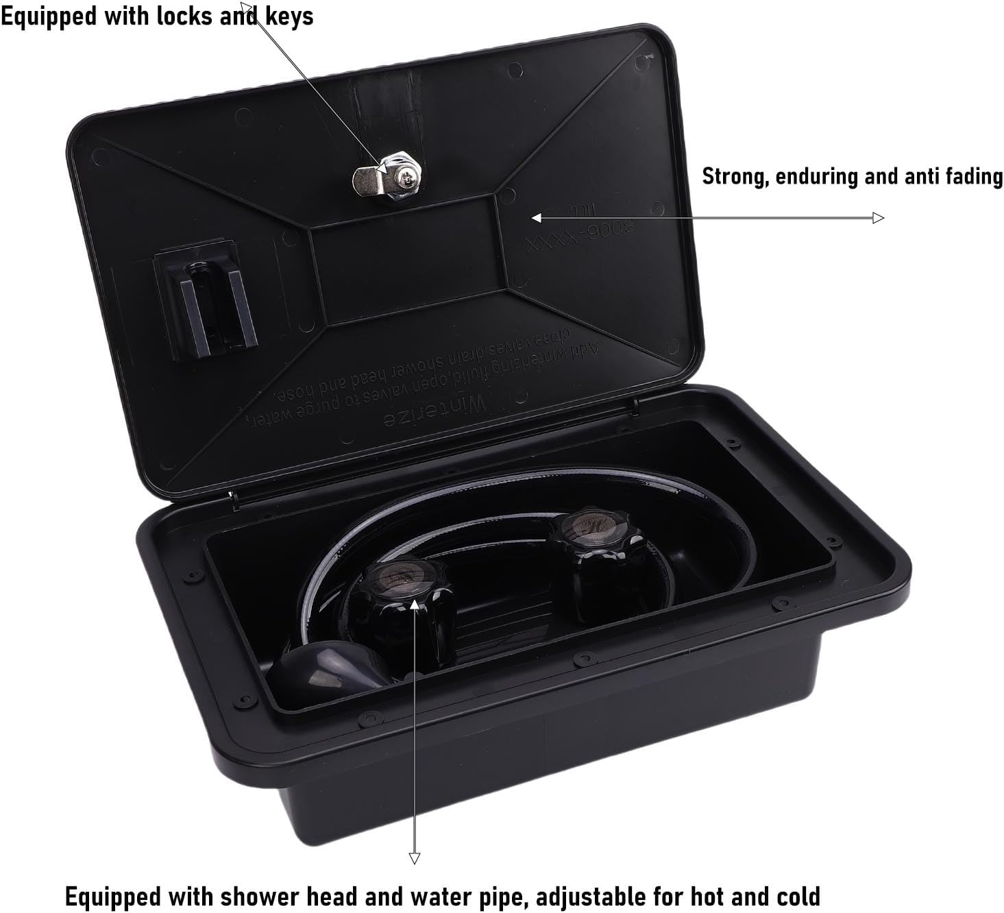 Asixxsix RV Exterior Shower Box Kit with Lock for Outside, RV Outdoor Shower Box Kit with Shower Head and 4.92ft PVC Hose, for Camping Vehicle Trailer Motorhome Boat Van