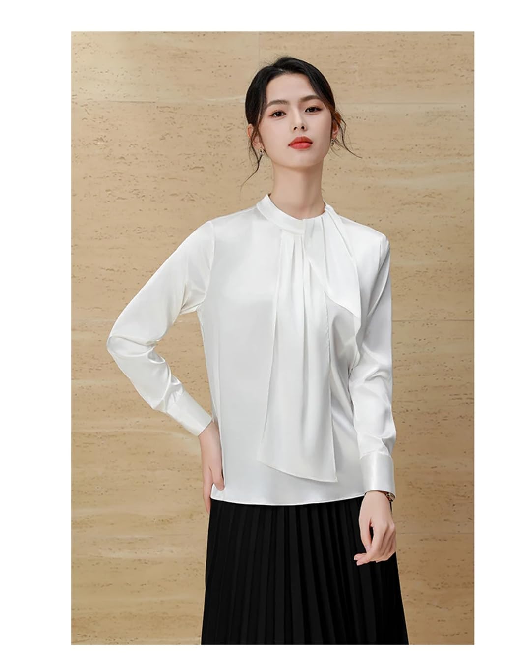 Camicia da donna con volant elegante temperamento manica lunga chiffon camicette ufficio signore lavoro top