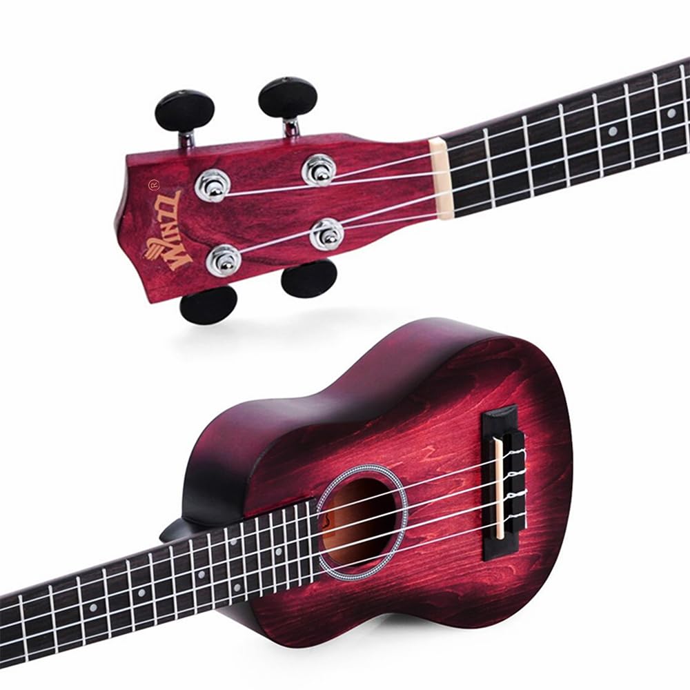 Winzz Ukulele Soprano 21 Pollici - Kit per Bambini, Adulti e Principianti - Rosso Unico Con 8 Accessori: Accordatore, Custodia, Tracolla, Corde