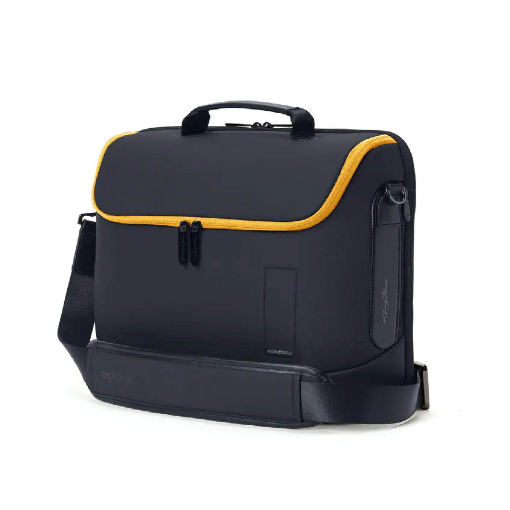 The Transit Briefcase Vegan Leather & Nylon 15L Laptop Crossbody Messenger Bag for Men & Women (Black and Yellow)-image-6