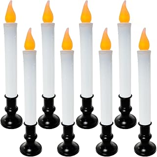 Black Base LED Candle Lights - Dusk to Dawn Sensor, 9" Battery Powered Candles for Indoor Table Party Decorations - Set of 8