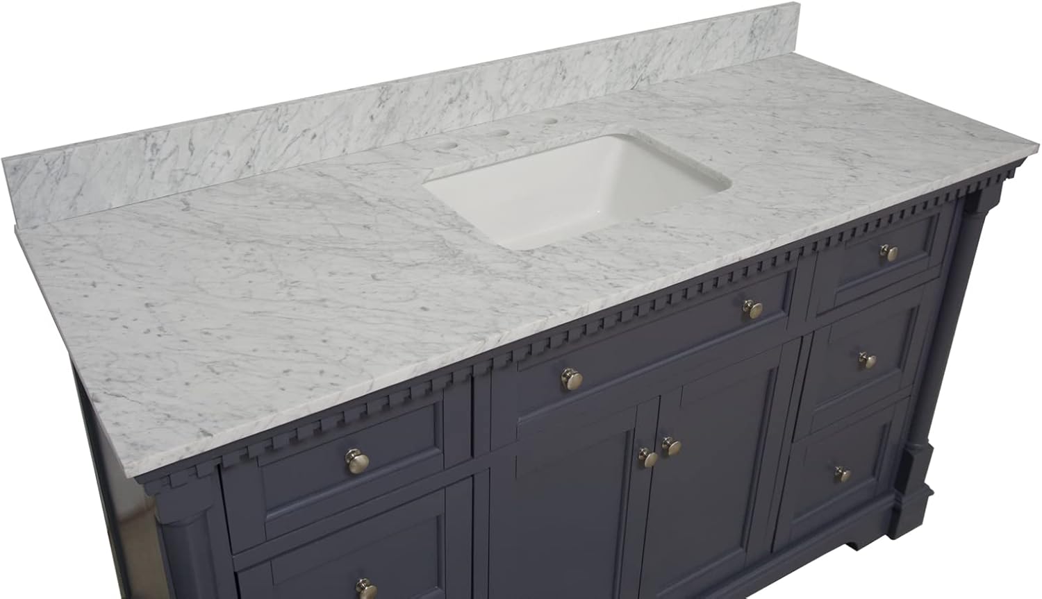 Kitchen Bath Collection Sydney 60-inch Single Bathroom Vanity (Carrara/Marine Gray): Includes Marine Gray Cabinet with Authentic Italian Carrara Marble Countertop and White Ceramic Sink