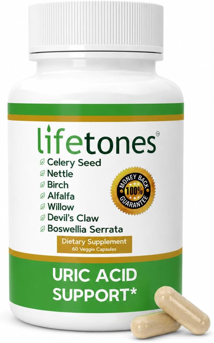 Life Tones Uric Acid Support - Herbal Joint Cleanse for Men and Women - Natural Remedy, Flexibility Boost - Non-GMO, Gluten-Free - 60 Vegan Vitamins