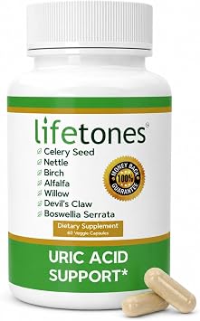 Lifetones Uric Acid Support Capsules 7-Herb Formula with Boswellia, Devils Claw, White Willow & Celery Seed No Herbal Taste Supports Healthy Uric Acid Levels & Joint Comfort 60 Vegan Capsules