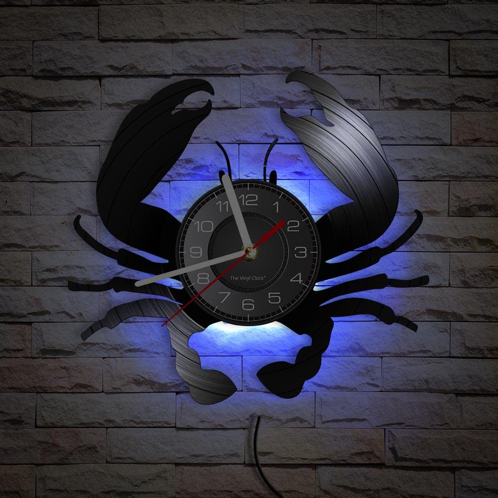 Smotly Seven Colors Vinyl Wall Clock With Led Night Light Function, Crab Shape, Wall Clock Gift For Home Decor. (Seven Colors)