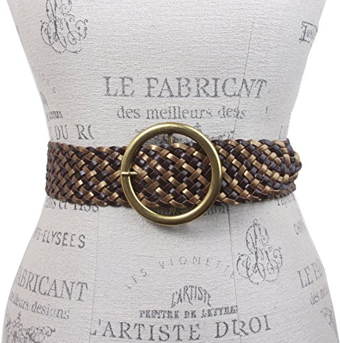 2" Wide Braided Leather Belt with Metal Ring Buckle2