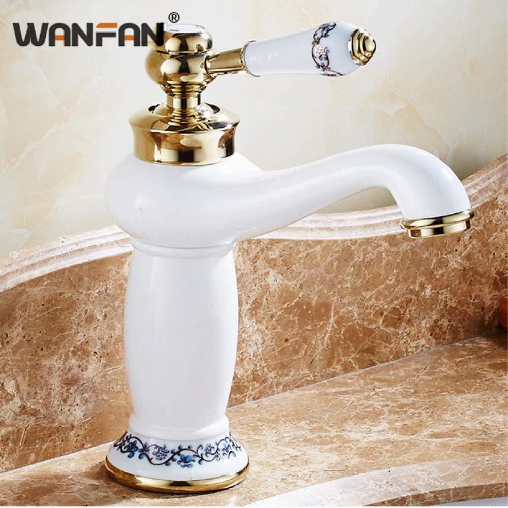 Rubinetti per lavabo Rubinetto per Bagno in Ottone Dorato Miscelatore Bianco Rubinetti per lavabo Caldo e Freddo monocomando Rubinetto per lavabo