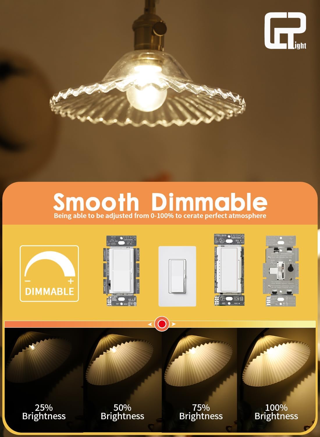 CRLight 2W LED Globe Light Bulb Dimmable 3000K Soft White, 30W Equivalent 300LM, E26 Vintage Edison Style Tiny G14 / G45 Clear Round Light Bulbs for Chandelier Bathroom Vanity Mirror, 12 Pack