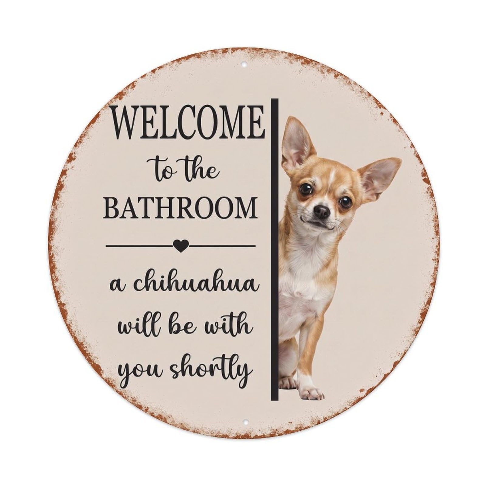 Vintage WELCOME To The BATHROOM Chihuahua Dog Metal Tin Sign