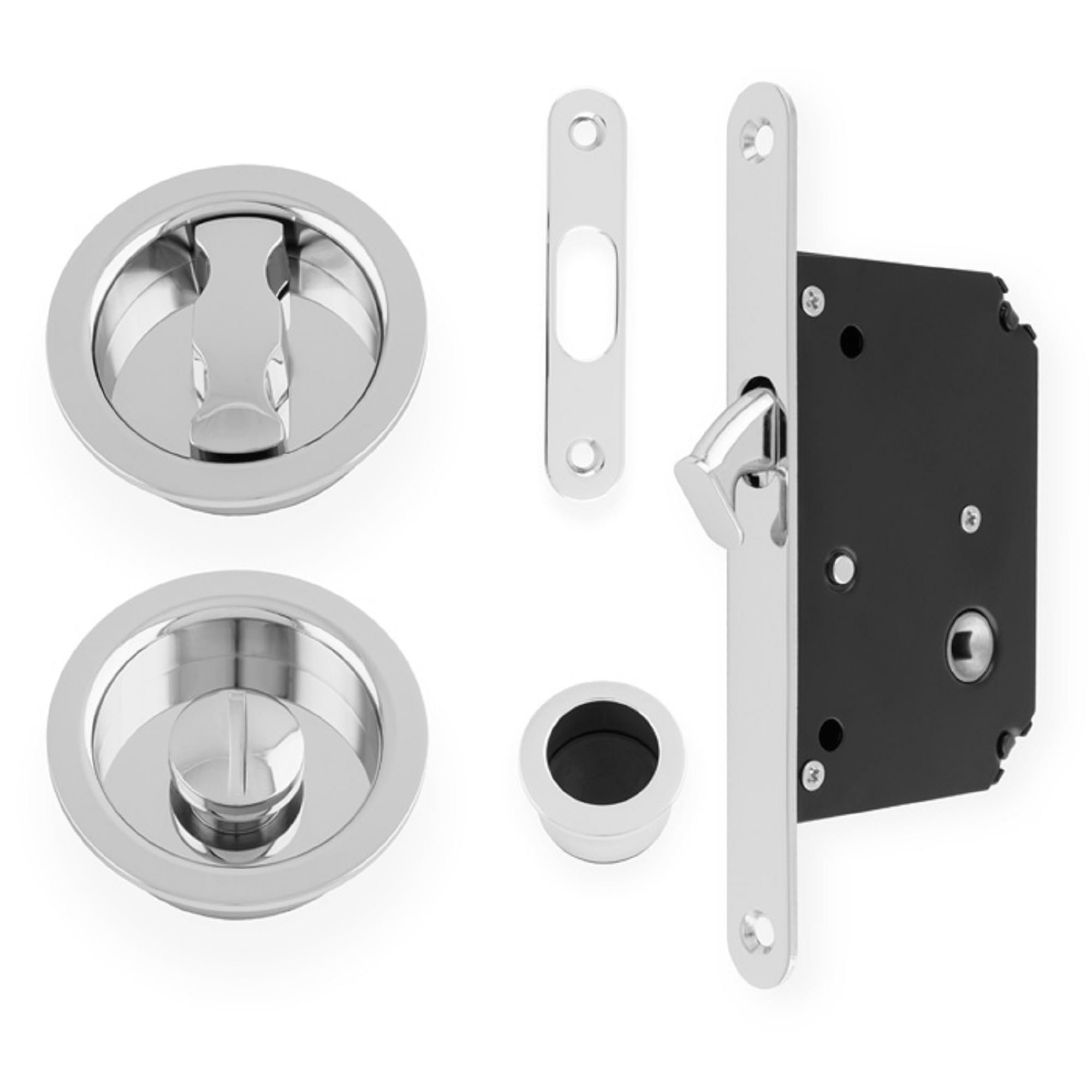Alexander & Wilks Polished Chrome Aw110r Radius Pocket Door Lock Set, 50Mm Backset, Solid Brass (Polished Chrome)