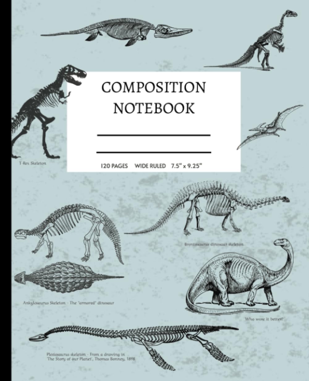 Composition Notebook: Dinosaur Composition Notebook | Wide Ruled | 7.5" x 9.25" | 120 pages + Reading List page | Vintage style | Kids and Adults