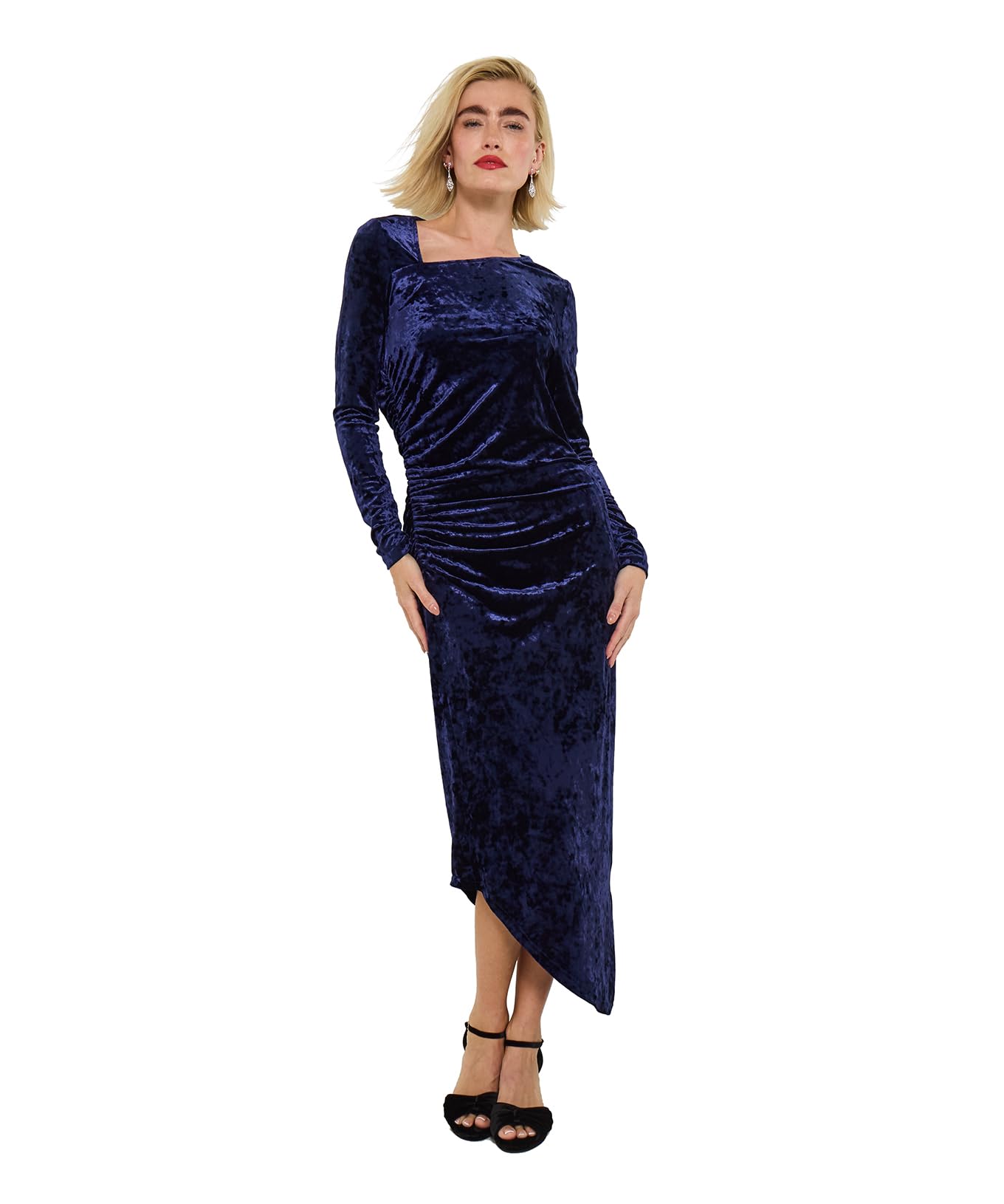 Joe Browns Women's Asymmetric Hem Crushed Velour Dress, Regular, Purple, UK 18