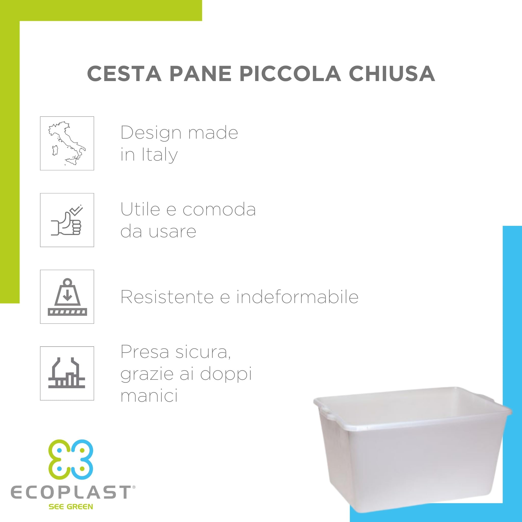 Ecoplast | Cesta Porta Pane Piccola, Capacità 80 Lt, Colore Neutro, 67,5x 46x37,5, Made in Italy