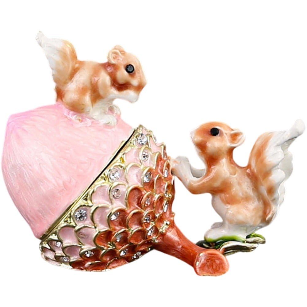 Sslvya Enamel Squirrel Acorn Trinket Box Decorative Jewelry Storage Ring Holder Keepsake Box Animal Figurine Collectible Wedding Favor Gift