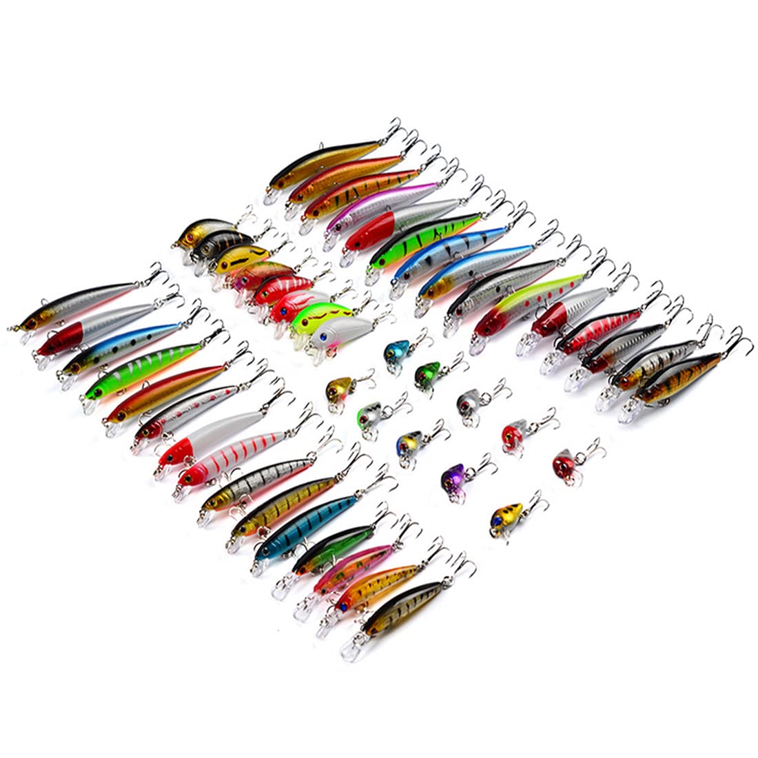 Artificiali da Pesca,Kit di Esche per Pesci,Esche Cucchiaino,Esche Doppio Amo, Trota Persico Luccio Esche di plastica 48 Pezzi