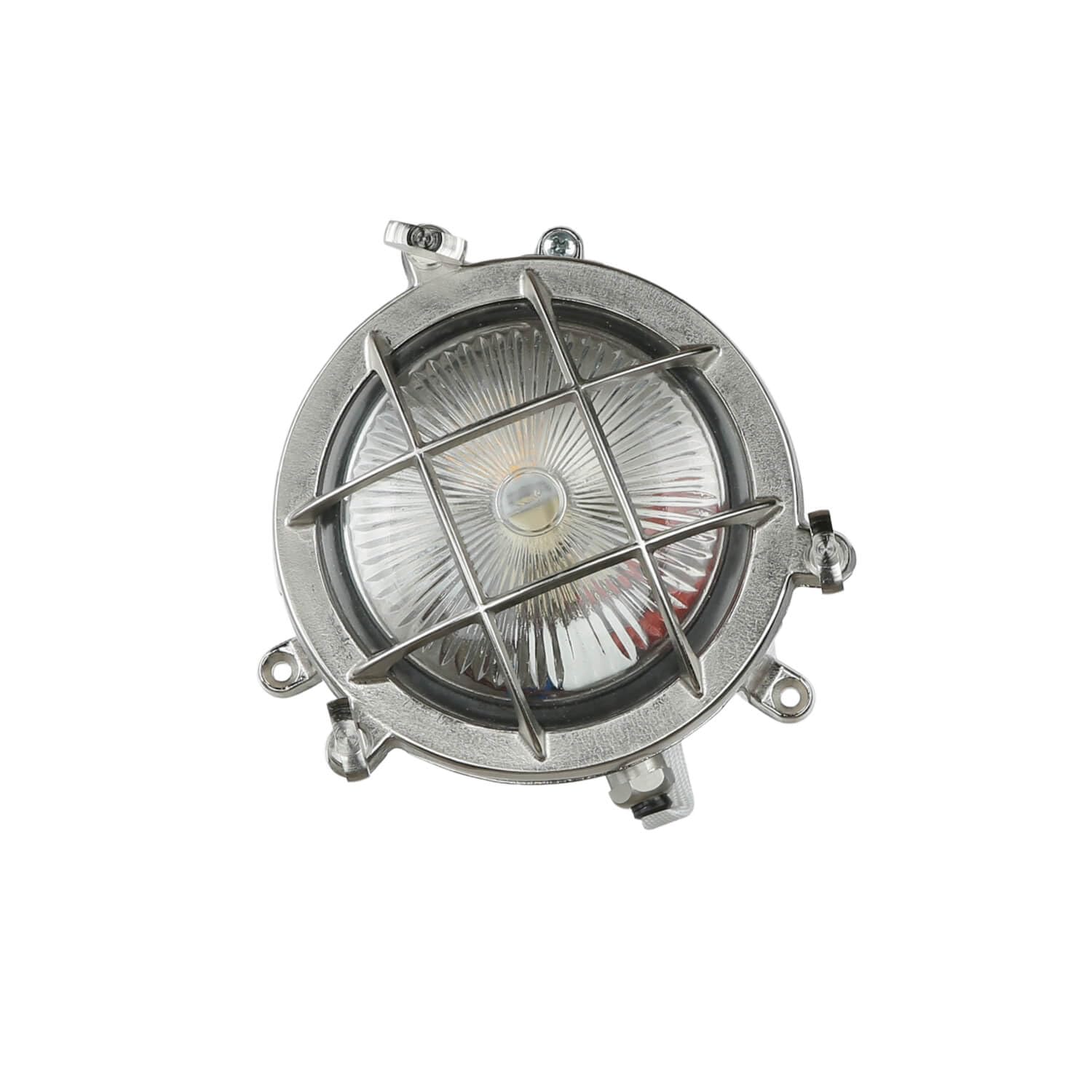 Licht-Erlebnisse Außenwandleuchte Messing Glas in Nickel matt IP44 Garten Balkon Ø14 cm G9 Maritime Schiffsleuchte Outdoor Wandlampe Terrasse SERIFOS
