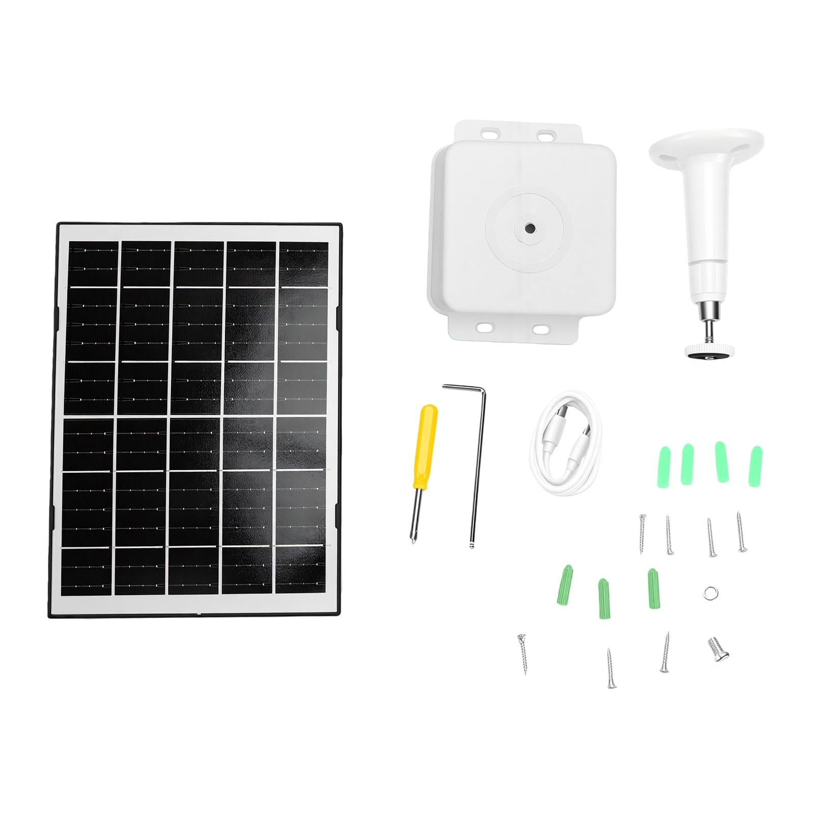 XUMIUZIY Pannello Solare Portatile 4W USB Tipo C per Telecamera di (WHITE) | Materiale ABS, Impermeabile IP65, Batteria Interna da 15000mAh, Supporto Regolabile a 360°, Compatibile con Dispositivi a 5V.