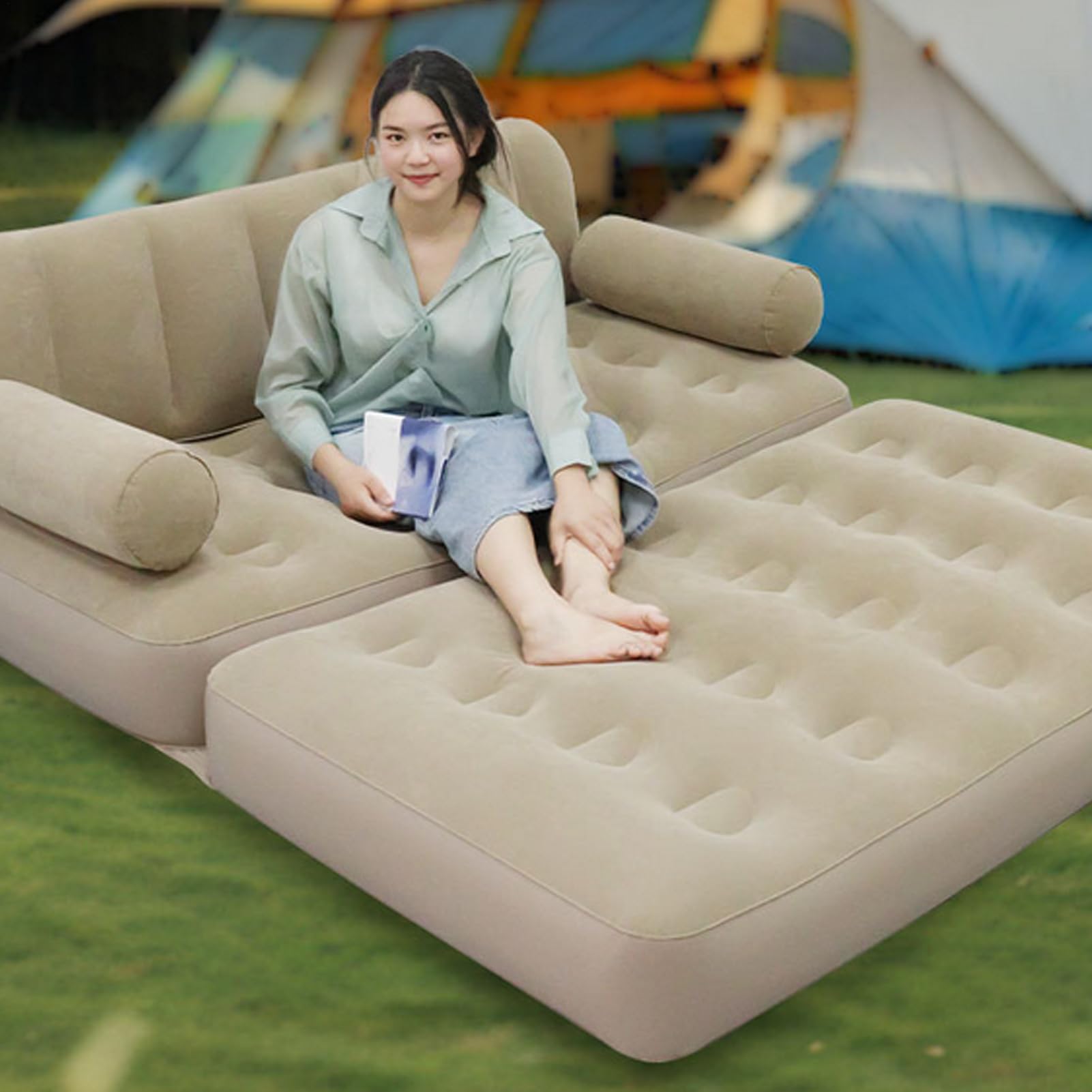 Luftsofa Mit Luftpumpe Und Als Faltbett Nutzbar | Camping Couch Zum Aufblasen Für Erwachsene Und Kinder Reisen Wandern Roadtrip Urlaub Garten Hof Terrasse