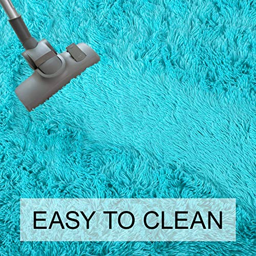Junovo Oval Fluffy Ultra Soft Area Rugs For Bedroom Plush Shaggy Carpet For Kids Room Bedside Nursery Mats, 2.6 X 5.3Ft, Teal Blue #TOP6