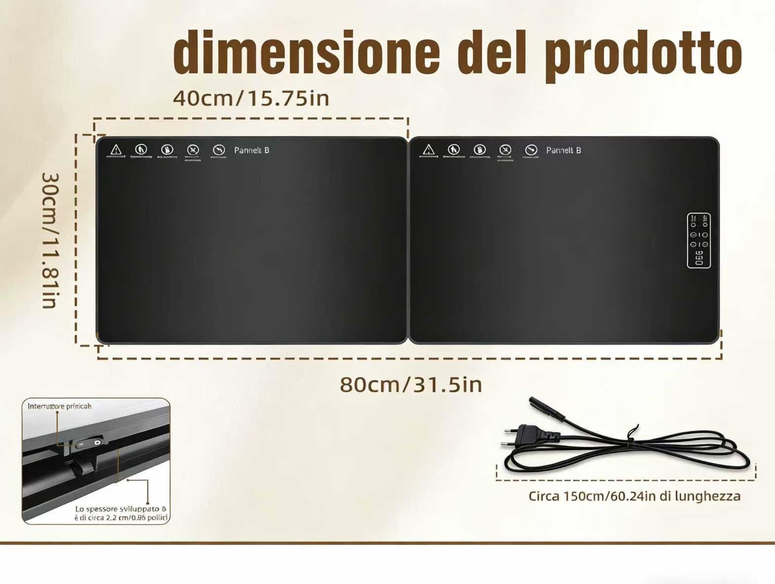 Piastra Riscaldante Elettrico 80 * 30 CM, Temperatura Regolabile e Pieghevolee, Tappetino Scaldavivande Multiuso per Mantenere Caldi o Scongelare gli Alimenti a Casa, in Feste ed Eventi