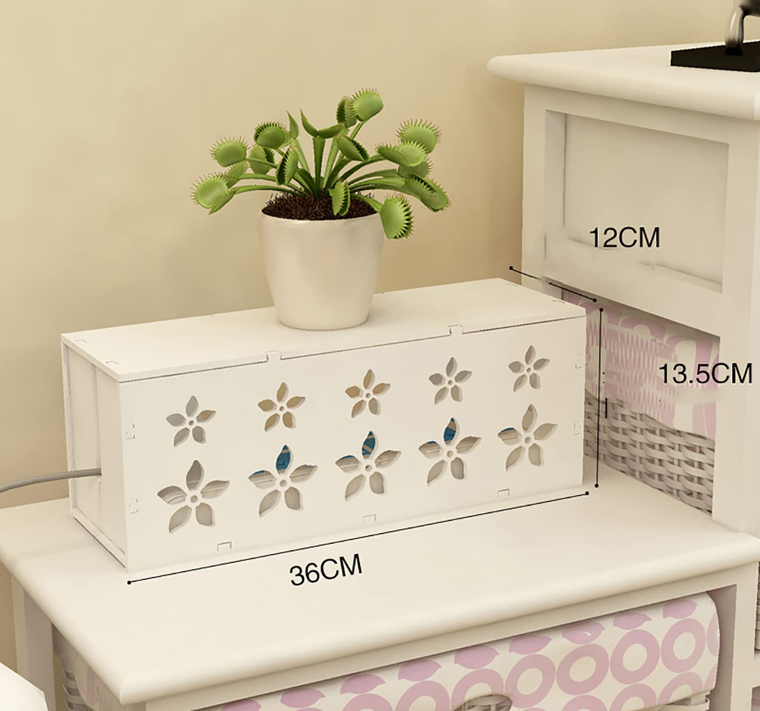 Caja grande de gestión de cables, caja organizadora de cables con tapa para cables de TV, computadora, router, concentrador USB y regleta de alimentación debajo del escritorio, 14.1 x 4.7 x 5.3